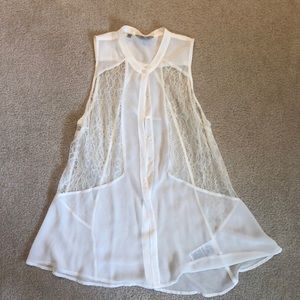 Lace and Sheer cut off shirt